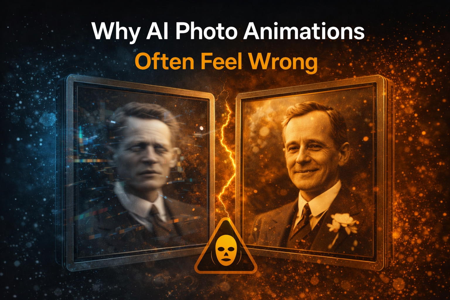 Two animated versions of a vintage portrait showing unnatural and subtle AI motion